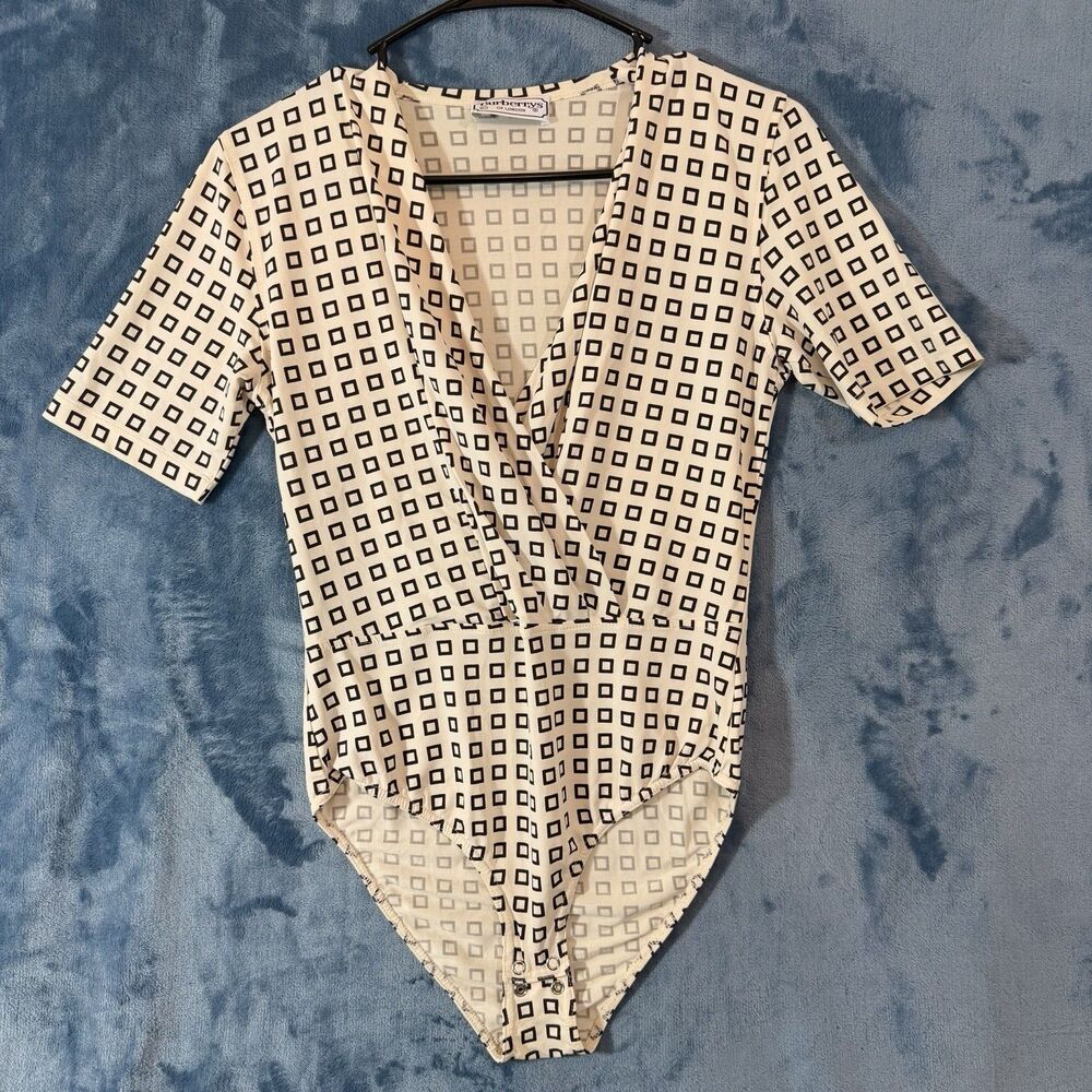 Vintage Burberrys of London Geometric Wrap Bodysuit Short Sleeve Spain Size 42